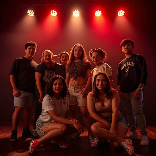Groep studenten in een dramatische pose