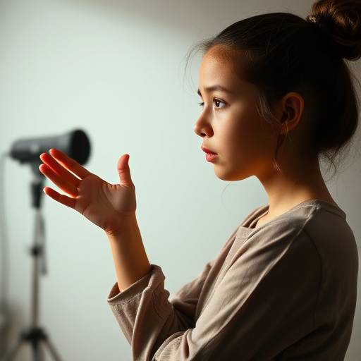 Jonge actrice oefent haar emoties in een studio