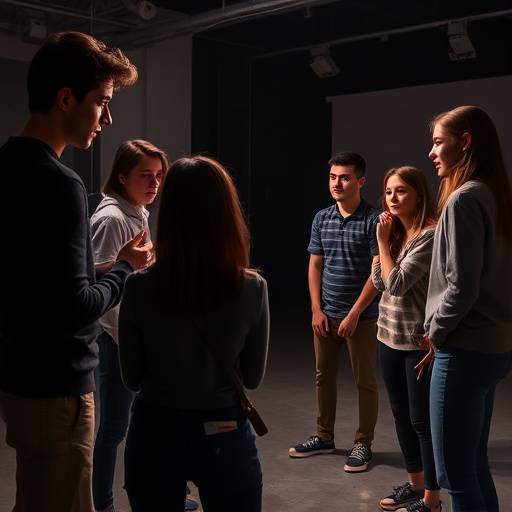 Studenten oefenen een dramatische scène in een studio